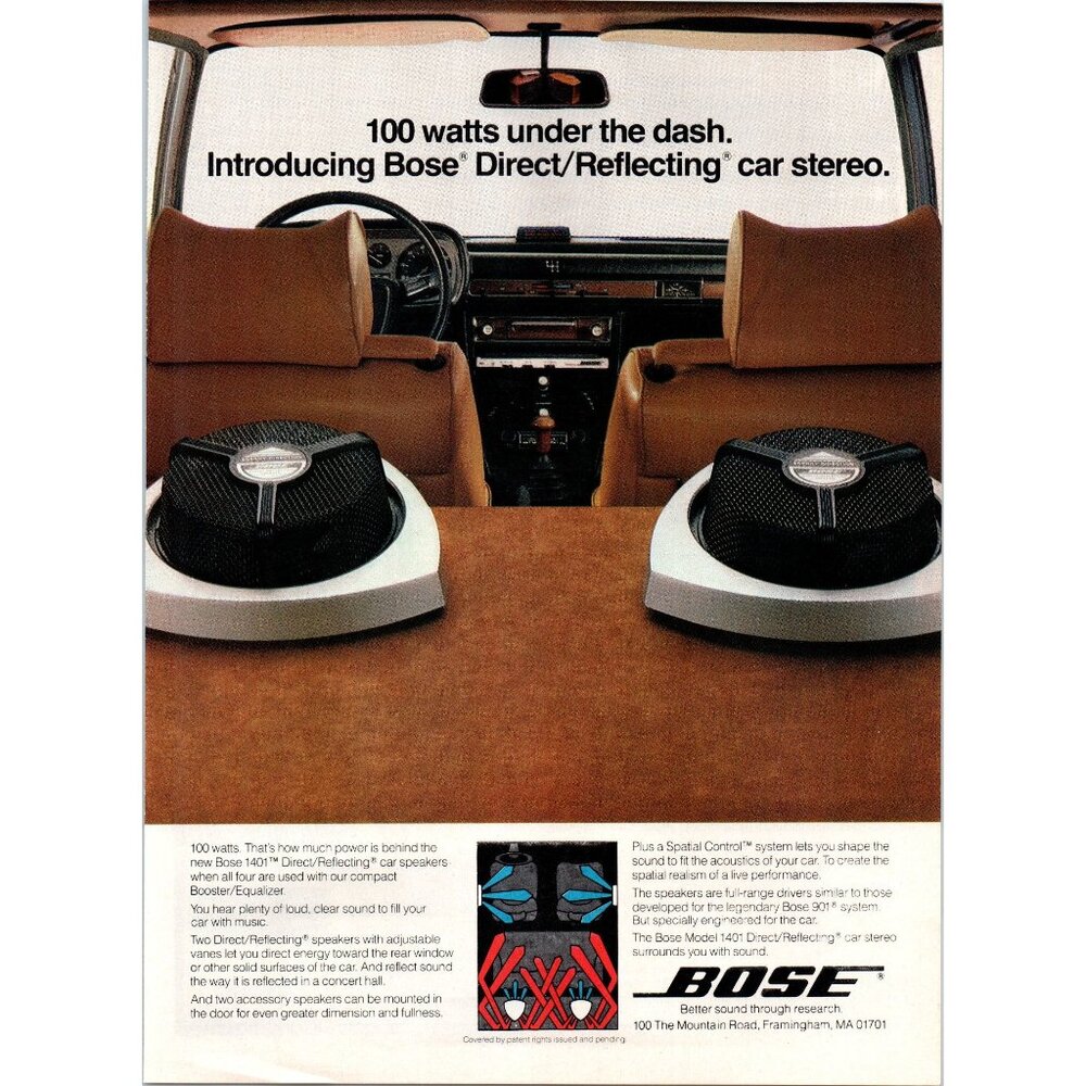 1979 Bose 1401 Car Stereo Speakers Vintage Print Ad Audiophile Audio Wall Art